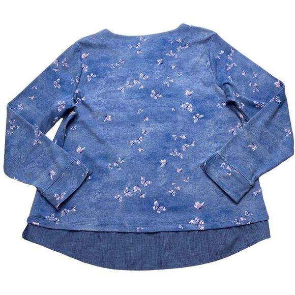 Croft & Barrow Blue Butterfly Long Sleeve Layered Look Top Sz PXL - Picture 5 of 6